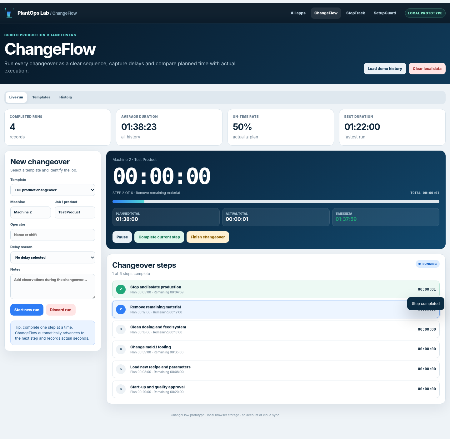 ChangeFlow application preview