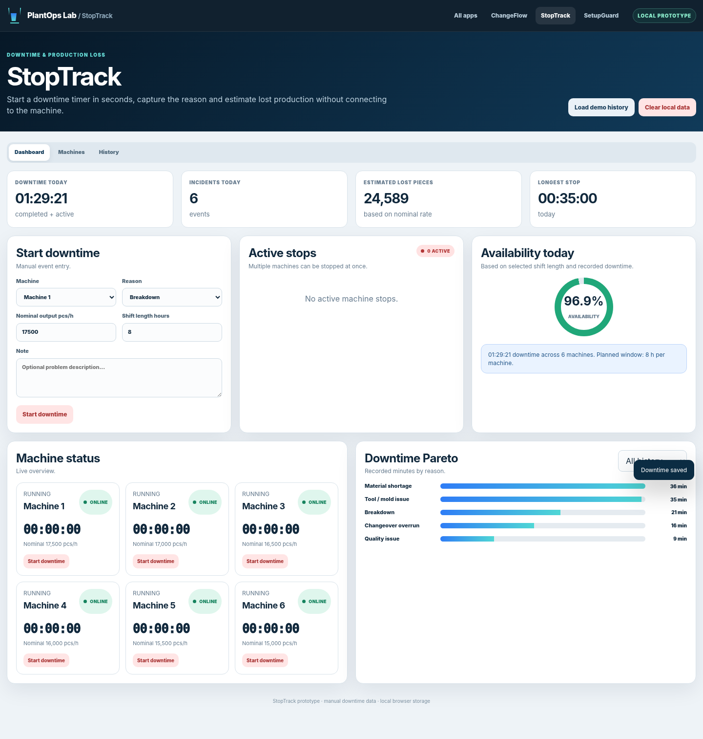StopTrack application preview